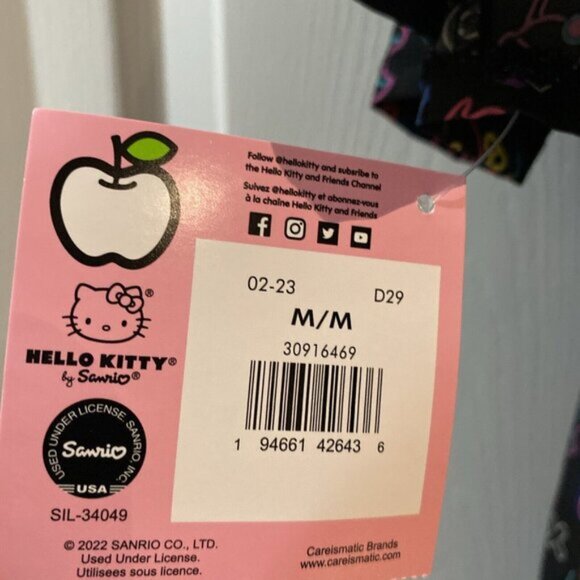 Hello Kitty Ladies Scrub Top Size Medium Black Multicolour Medical Uniform - Picture 9 of 14